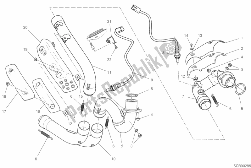 All parts for the Exhausrt Pipe Assy of the Ducati Scrambler Flat Track Thailand 803 2020